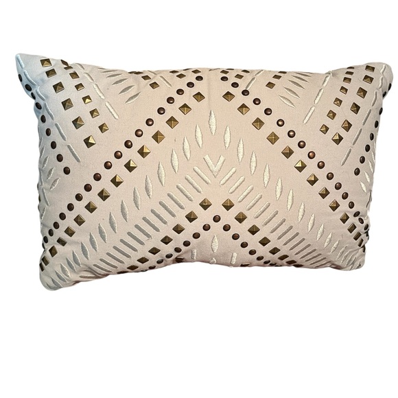 Decorative Grey and Gold Pillow. Measures 19”X11” - Picture 4 of 4